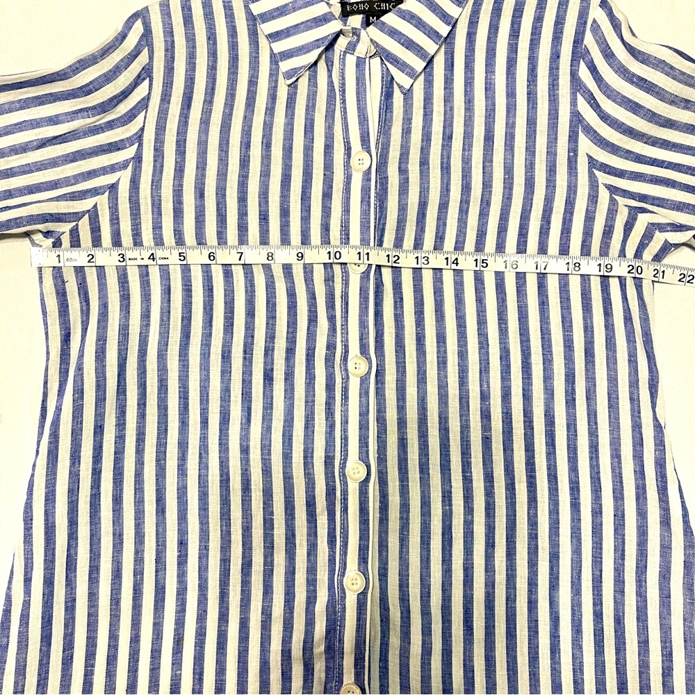 Boho Chic Blue and White Button Down 100% Linen Top size M - Picture 7 of 11